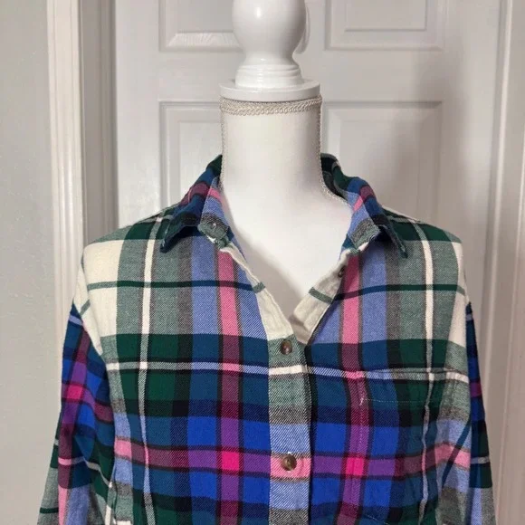 Flannel Shirt Plaid‎ Button Up Long Sleeve Green Blue Pink Casual Medium - Picture 4 of 7